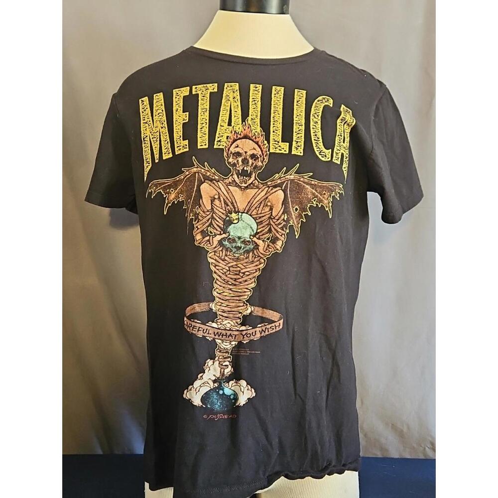 Metallica Large Black Short Sleeve Flaming Skull Logo Band Merch Band Tee